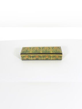 Vintage Kashmir Papier Maché Trinket Box, Hand Painted 22ct Gold Lacquered Jewel